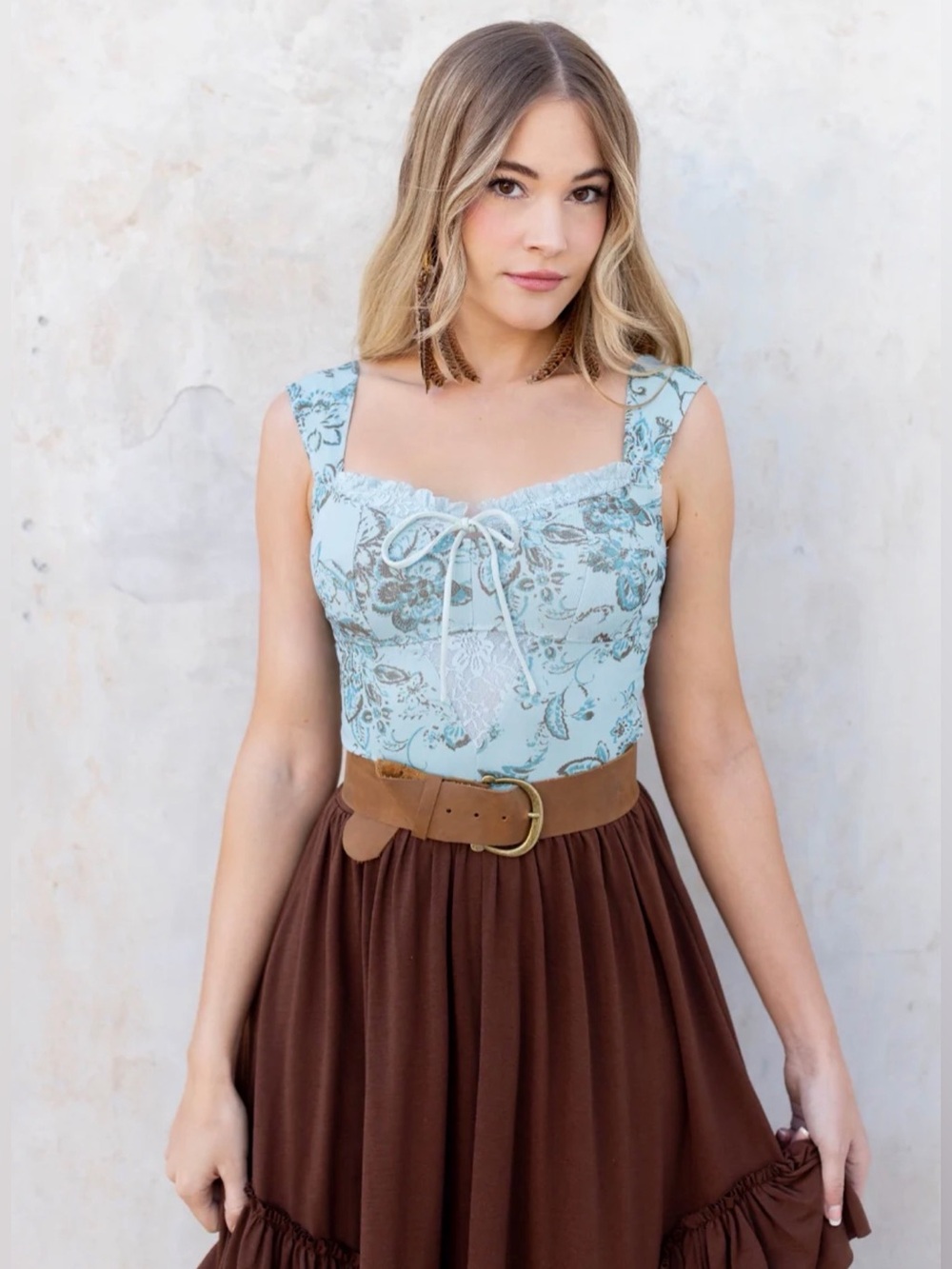 JoyFolie Blue Floral Bodysuit